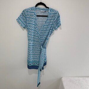 Cabana life blue and white size small wrap dress  Attached belt  V neck